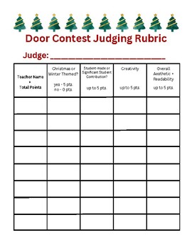 Preview of Christmas / Winter Door Decorating Contest Rubric / Scoring Criteria!