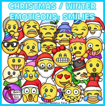 Preview of Christmas / Winter Emoji Clip Art: Smiley Faces Emoticons Clipart