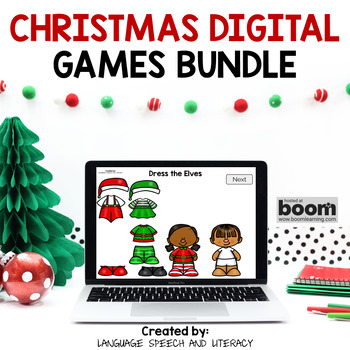 Preview of Christmas Games Speech Therapy, Christmas Boom Card Games, Santa Elf +