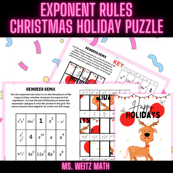 Preview of Christmas Winter Holiday Exponent Rules Picture Puzzle Activity- 7th Grade Math