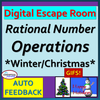 Preview of Christmas Winter Holiday Math Escape Room Activity - Rational Number Operations