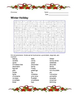 Preview of Christmas - Winter Holiday - Wordsearch Puzzle