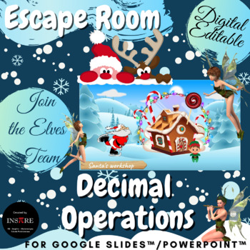 Preview of Christmas Winter Math Escape Room - Decimal Order of Operations EDITABLE DIGITAL