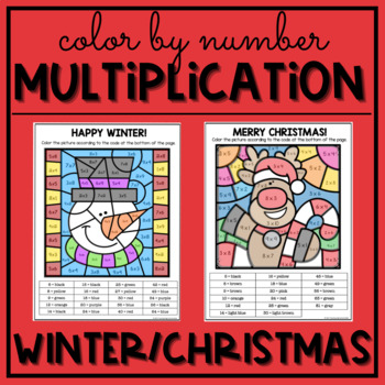 Preview of Christmas Winter Multiplication Facts Color By Number by Code Activity