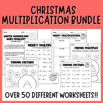 Preview of Christmas | Winter Multiplication Worksheet Bundle | 3rd | 4th | 5th Centers