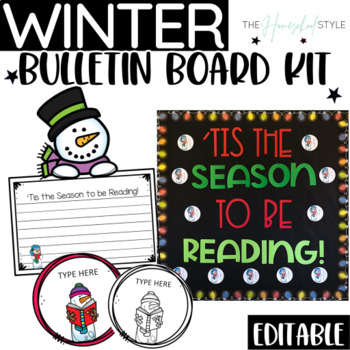 Preview of Christmas Winter Reading Bulletin Board and Editable Snowman Craftivity