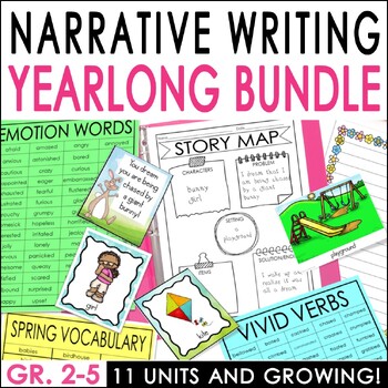 Preview of Fun Writing Activities Yearlong Narrative Writing Prompts and Centers Bundle