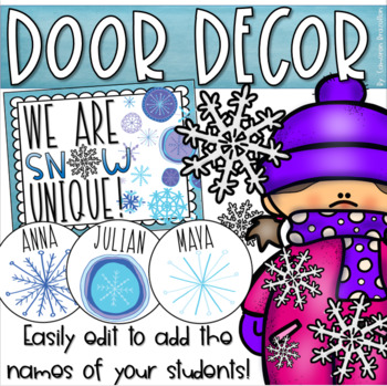 Preview of Christmas Winter Snowflake Door Decorations Bulletin Board Display EDITABLE