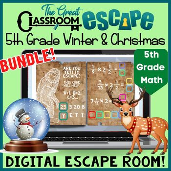 Preview of Christmas & Winter Themed 5th Grade Math Activities Digital Escape Rooms
