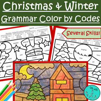 Preview of 3rd Grade Christmas/Winter Grammar Parts of Speech Color by Code Activities