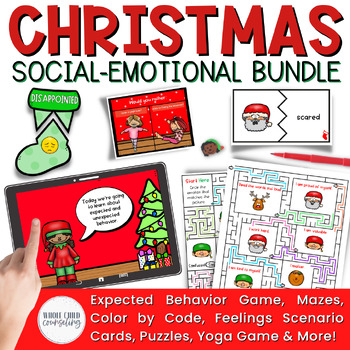 Preview of Christmas Feelings and Social Skills Digital and Print SEL Counseling BUNDLE