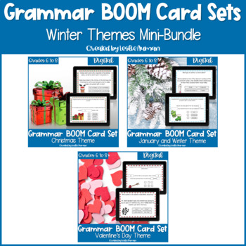 Preview of Christmas, Winter, and Valentine's Day Grammar BOOM Cards BUNDLE