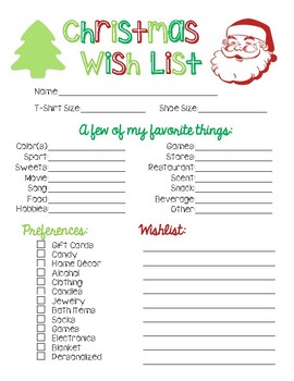 Christmas Wish List by Hannah Graham | TPT