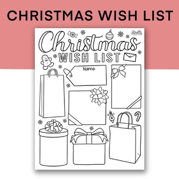 Preview of Christmas Wish List Coloring Page, Gift Activity Sheet, Christmas List Worksheet