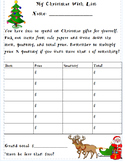 Christmas Wish List Math Activity