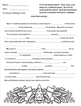 Preview of Christmas Wishes Essay Writing Frame
