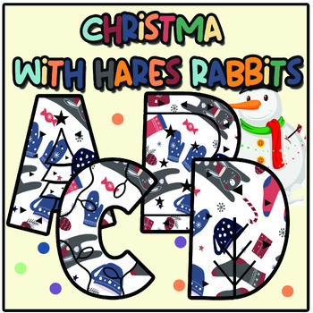 Preview of Christmas With Hares Rabbits Display Letters