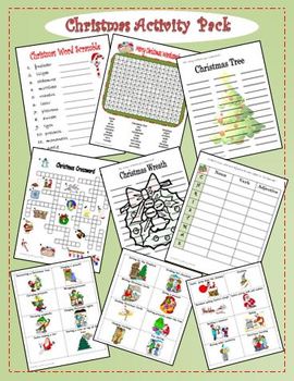Preview of Christmas Word Activity Fun Pack (wordsearch crossword word scramble  charades)