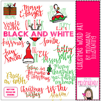 merry christmas clip art words black and white