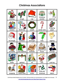 Christmas Word Associations by Teach Speech Now  TPT