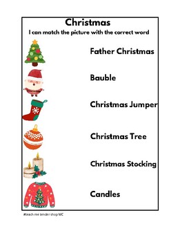 Preview of Christmas. Word Matching Worksheet
