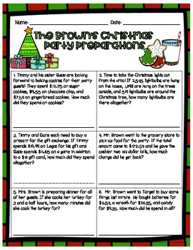 Christmas Word Problems Fourth Grade By Miss V In Elementary Tpt