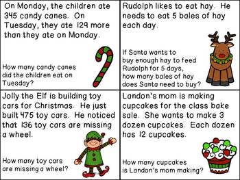Christmas Word Problem Cards: Addition, Subtraction, Multiplication
