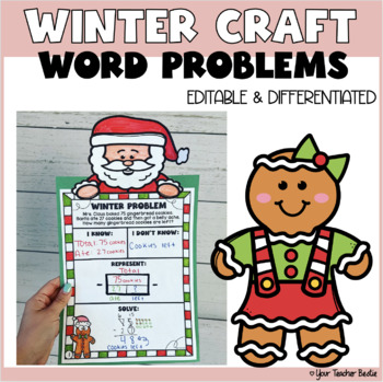 Preview of Christmas Word Problem December Craft, Math Story Problem Winter Bulletin