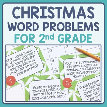 Preview of Christmas Math Word Problems Practice for 2nd Grade - Task Cards