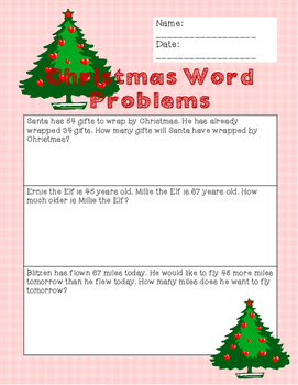 Christmas Word Problems - Addition and Subtraction (2 digit) by Whitney ...
