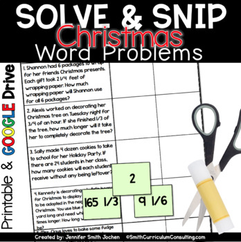Preview of Christmas Math Activity Solve and Snip® - Fractions and Multi-Digit Numbers