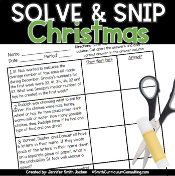 Preview of Christmas Math Activity Solve and Snip® and Solve and Slide Bundle 6th & 7th