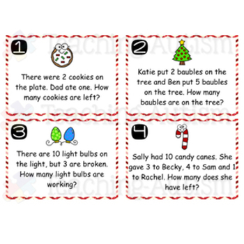 Christmas Word Problems Task Cards by Teaching Autism | TpT