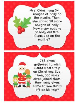 Christmas Word Problems with 2 and 3 digit add/sub with regrouping