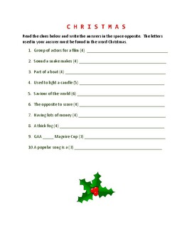 Christmas Word Puzzle By Margaret Brennan 