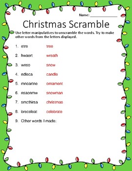Christmas Word Scramble by Moyer Academy | Teachers Pay Teachers