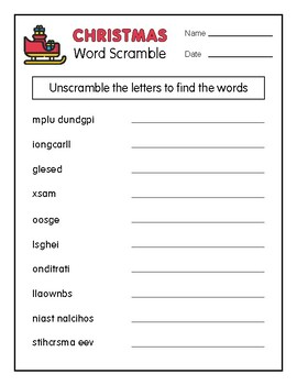 Christmas Word Scramble Activity | Grades 2 - 5 by 99 Worksheets