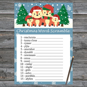 Christmas Word Scramble Game Printable,Christmas foxs Christmas Activity