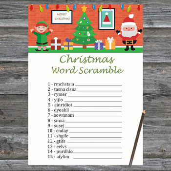 Christmas Word Scramble Game Printable,Santa and Gnome Christmas Activity