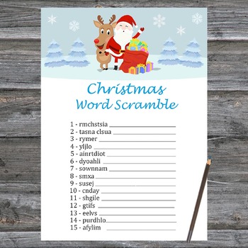 Christmas Word Scramble Game Printable,Santa and reindeer Christmas ...