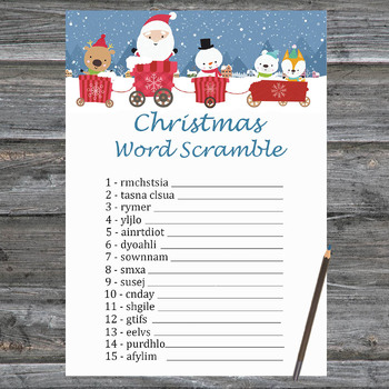 Christmas Word Scramble Game Printable,Santa claus train Christmas Activity