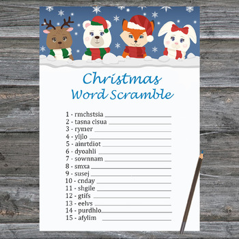 Christmas Word Scramble Game Printable,winter Animals Christmas Activity