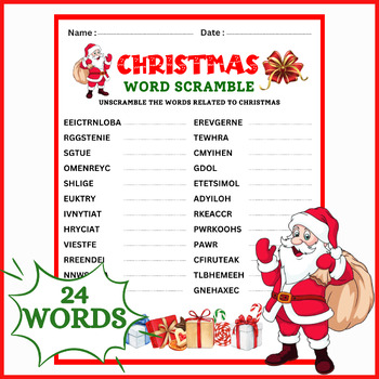 Christmas Word Scramble Puzzle Game Worksheet December Activity | TPT