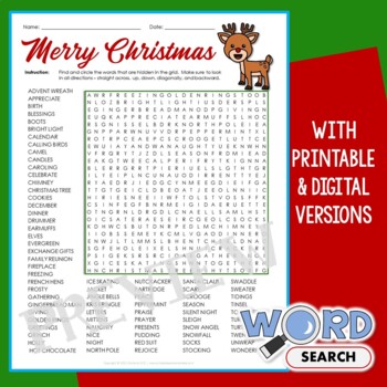 Preview of Difficult Christmas Word Search 5th 6th Grade Up Vocabulary Activity Worksheet
