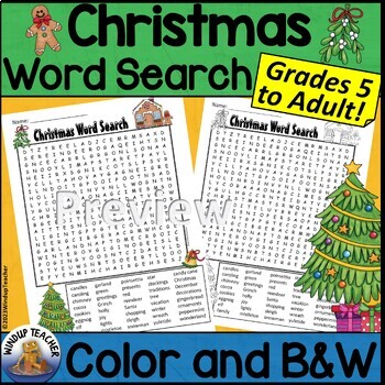 Preview of Christmas Word Search Activity Hard for Grades 5 to Adult