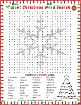 Christmas Word Search (Giant puzzle) for Grades 2,3,4 &5 by Puzzletainment