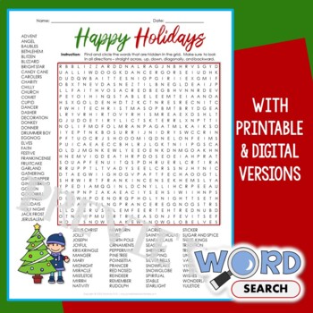 Preview of Hard Christmas Word Search Puzzle Middle School Vocabulary Activity Worksheet