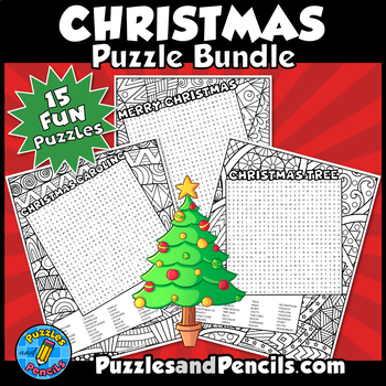 Preview of Christmas Word Search Puzzle Activity Pages with Coloring BUNDLE | 15 Puzzles