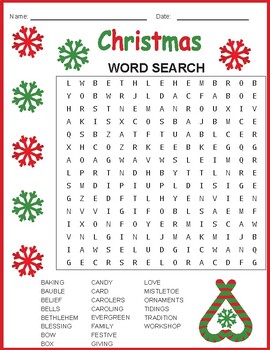 Christmas Word Search Puzzle Vocabulary Worksheet Activity by Bethel ...