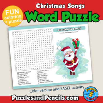 Christmas Songs Word Search Puzzle Activity Page with Coloring, Wordsearch